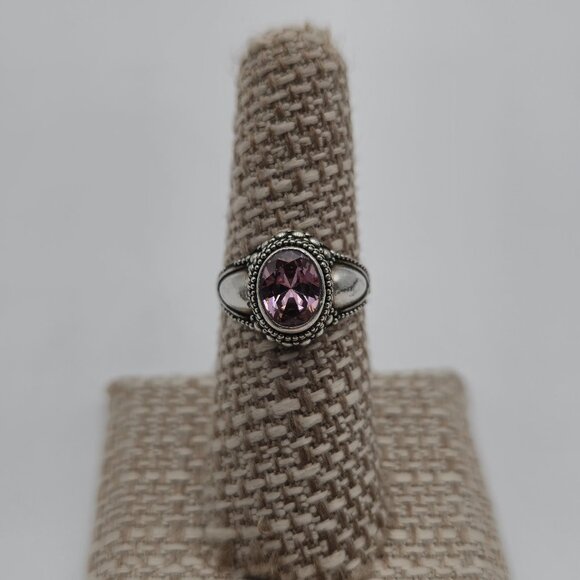 Size 7 Sterling Silver Brilliant Oval Pink Cubic Zirconia Ring A3154 - Picture 1 of 9